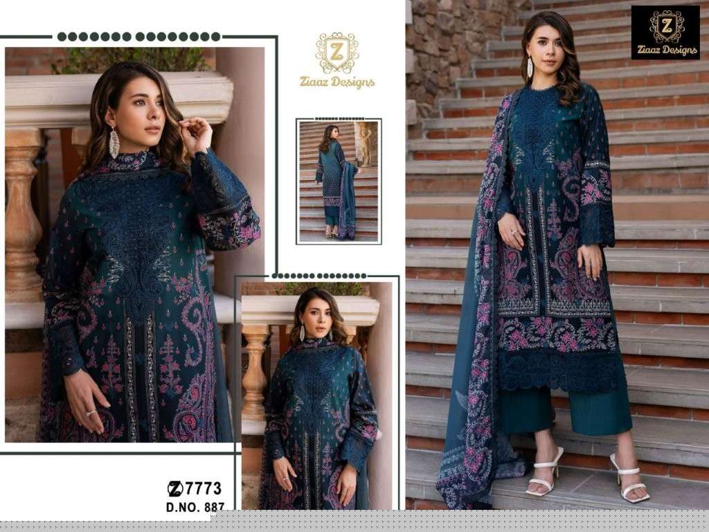 ZIAAZ 887-888 COLOURS HEAVY EMBROIDERY COTTON PRINTED PAKISTANI DRESSES-00071