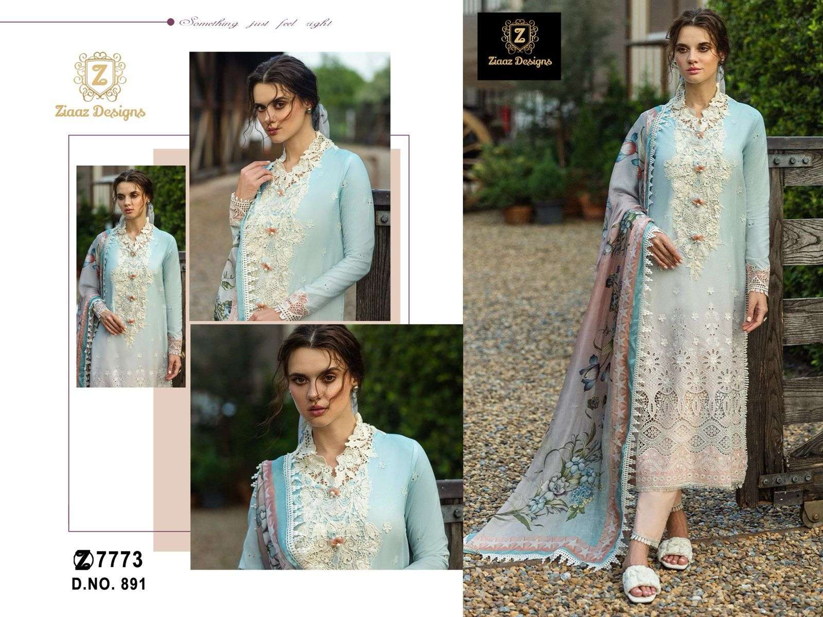 ZIAAZ 890-891 COLOUR HEAVY EMBROIDERY CAMBRIC COTTON PAKISTANI DRESSES-00201