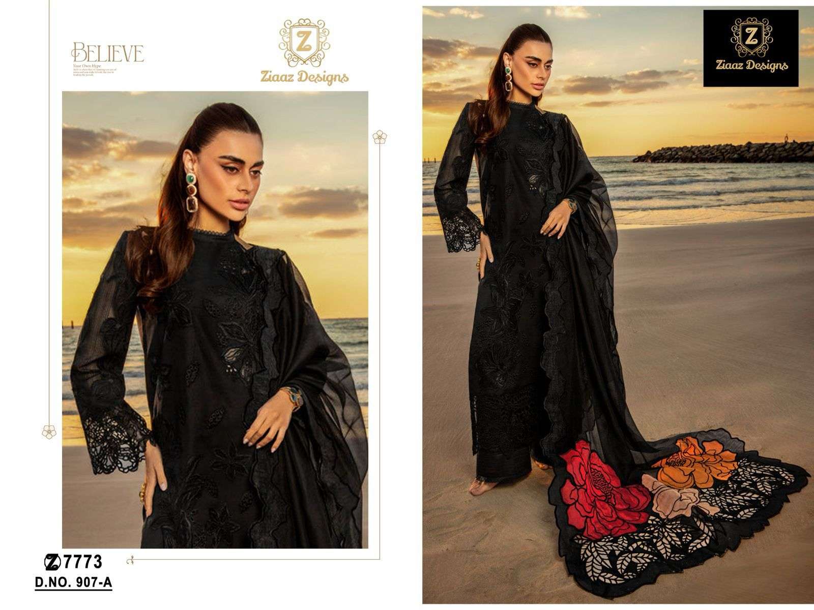 ZIAAZ 907 HEAVY EMBROIDERY RAYON COTTON PRINTED PAKISTANI DRESS-00201
