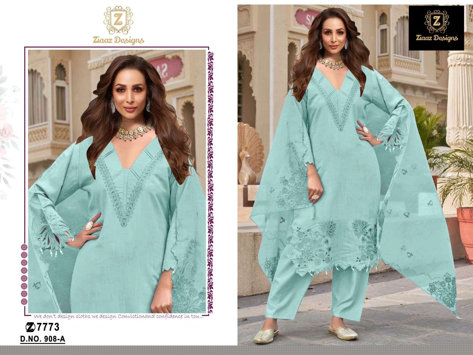 ZIAAZ 908 COLOUR HEAVY EMBROIDERY COTTON PAKISTANI DRESSES-00071