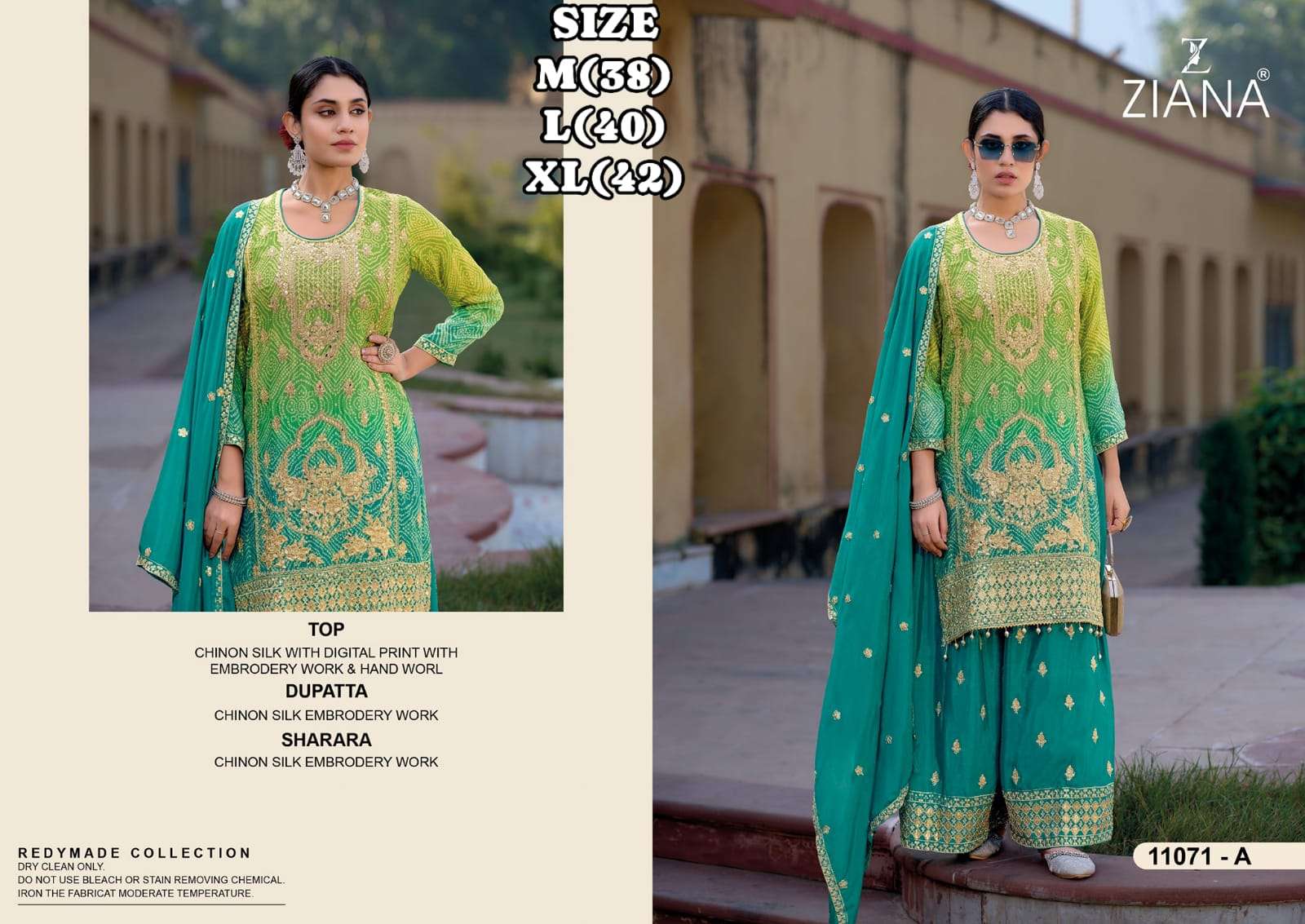 ZIANA 11071 COLOUR PURE CHINON SILK EMBROIDERY DRESSES-00150