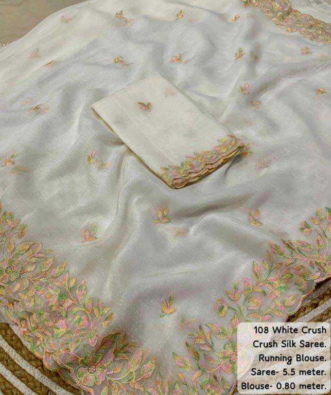 108 WHITE CRUSH BY ASLIWHOLESALE DESIGNER PURE SOFT CRUSH SILK SAREES-00254