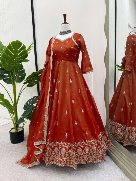 1508 HIT COLOUR BY ASLIWHOLESALE DESIGNER PURE SHIMMER SILK EMBROIDERY DRESSES-00241