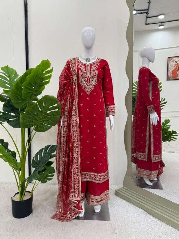 1509 HIT COLOUR BY ASLIWHOLESALE DESIGNER PURE ROAMN SILK EMBROIDERY DRESSES-00241