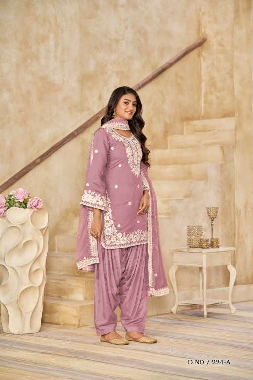224 HIT DESIGN BY ASLIWHOLESALE DESIGNER PURE ROMAN SILK PV CHANDERI DRESSES-00150