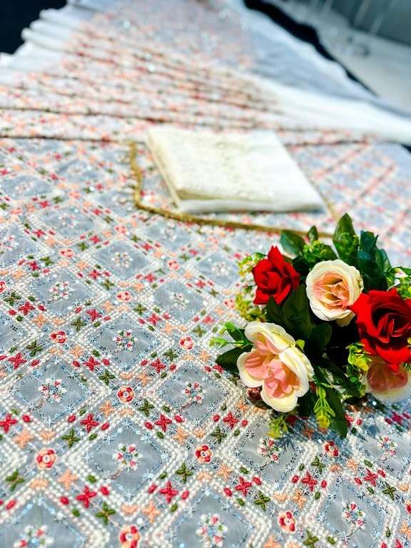 27 DESIGN BY ASLIWHOLESALE DESIGNER PURE GEORGETTE EMBROIDERY PRINTED SAREES-00287