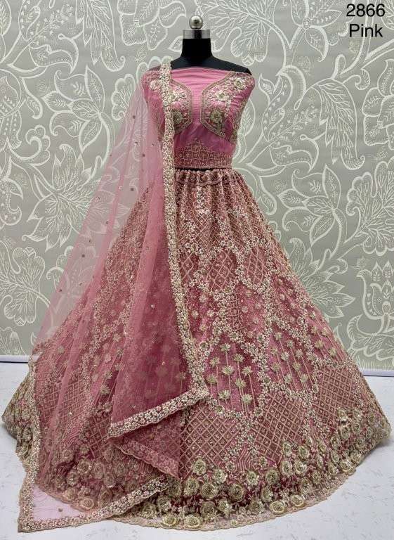 2866 HIT COLOUR BY ASLIWHOLESALE DESIGNER PURE HEAVY NET EMBROIDERY LEHENGAS-00130
