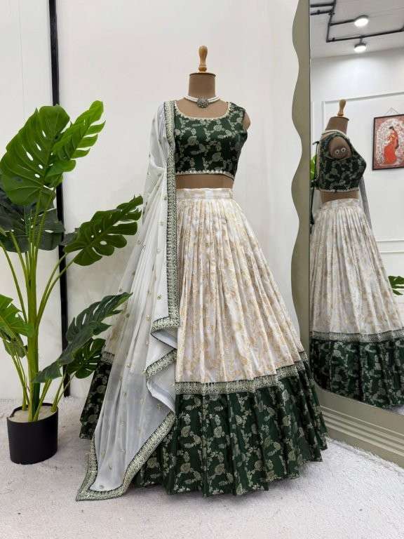 318 HIT COLOUR BY ASLIWHOLESALE DESIGNER PURE JACQUARD EMBROIDERY PRINTED LEHENGAS-00246