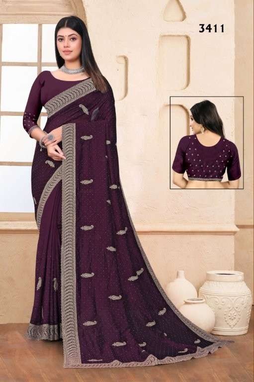 3411 COLOUR BY ASLIWHOLESALE DESIGNER PURE VICHITRA SILK EMBROIDERY SAREES-00103
