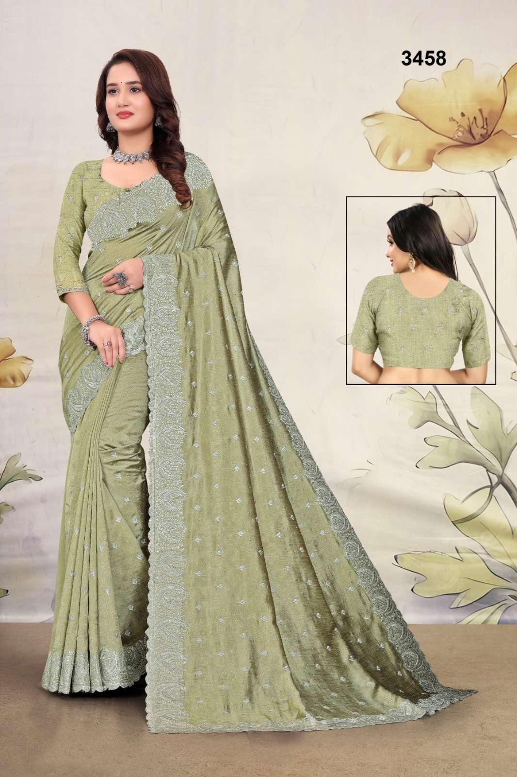 3458 COLOUR BY ASLIWHOLESALE DESIGNER PURE VICHITRA SILK EMBROIDERY SAREES -00103