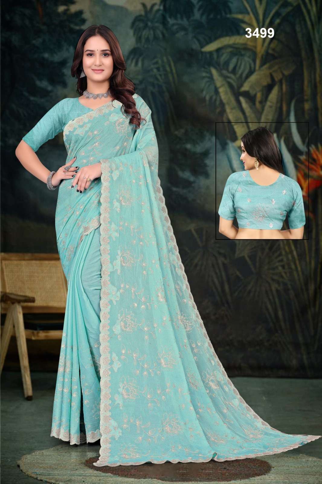 3499 COLOUR BY ASLIWHOLESALE DESIGNER PURE GEORGETTE EMBROIDERY PRINTED SAREES-00103