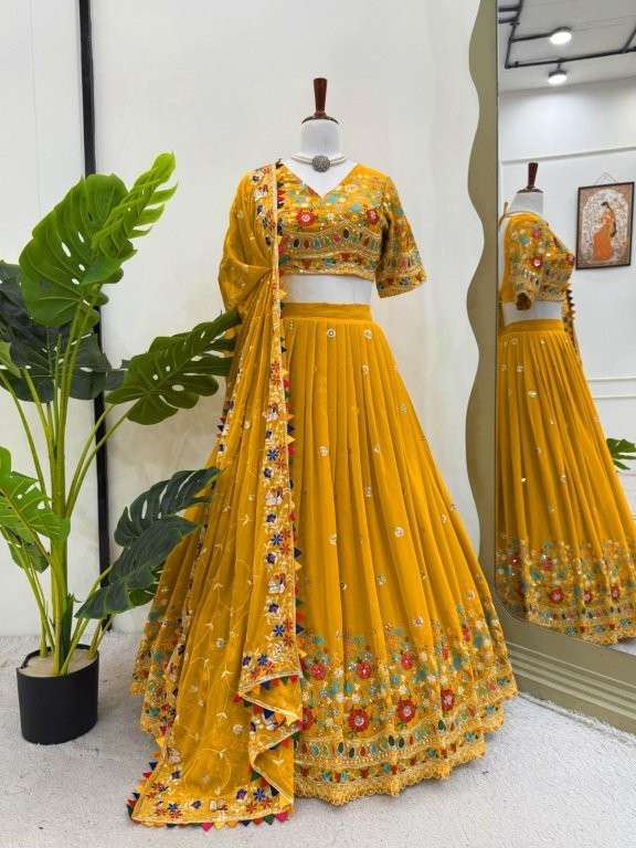 358 HIT COLOUR BY ASLIWHOLESALE DESIGNER PURE FAUX GEORGETTE EMBROIDERY LEHENGAS-00246