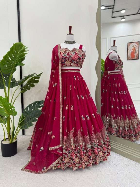364 HIT COLOUR BY ASLIWHOLESALE DESIGNER PURE FAUX GEORGETTE EMBROIDERY PRINTED LEHENGAS-00246