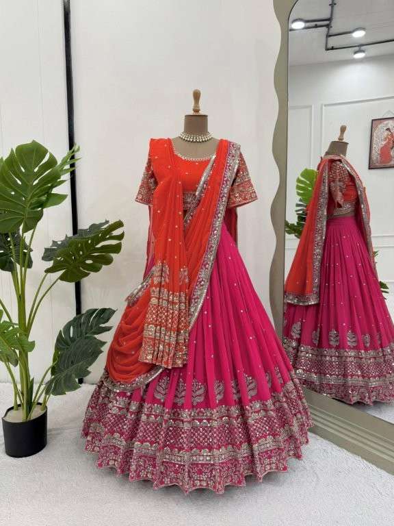 366 HIT COLOUR BY ASLIWHOLESALE DESIGNER PURE FAUX GEORGETTE EMBROIDERY PRINTED LEHENGAS-00246