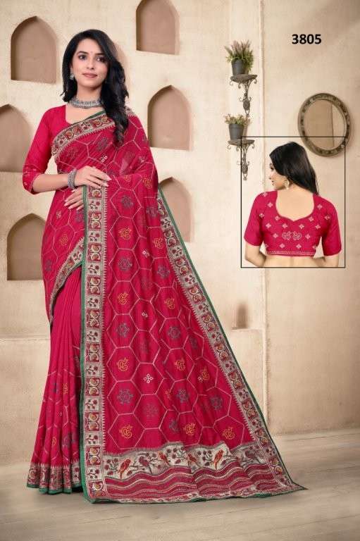 3805 COLOUR BY ASLIWHOLESALE DESIGNER PURE VICHITRA SILK EMBROIDERY PRINTED SAREES-00103