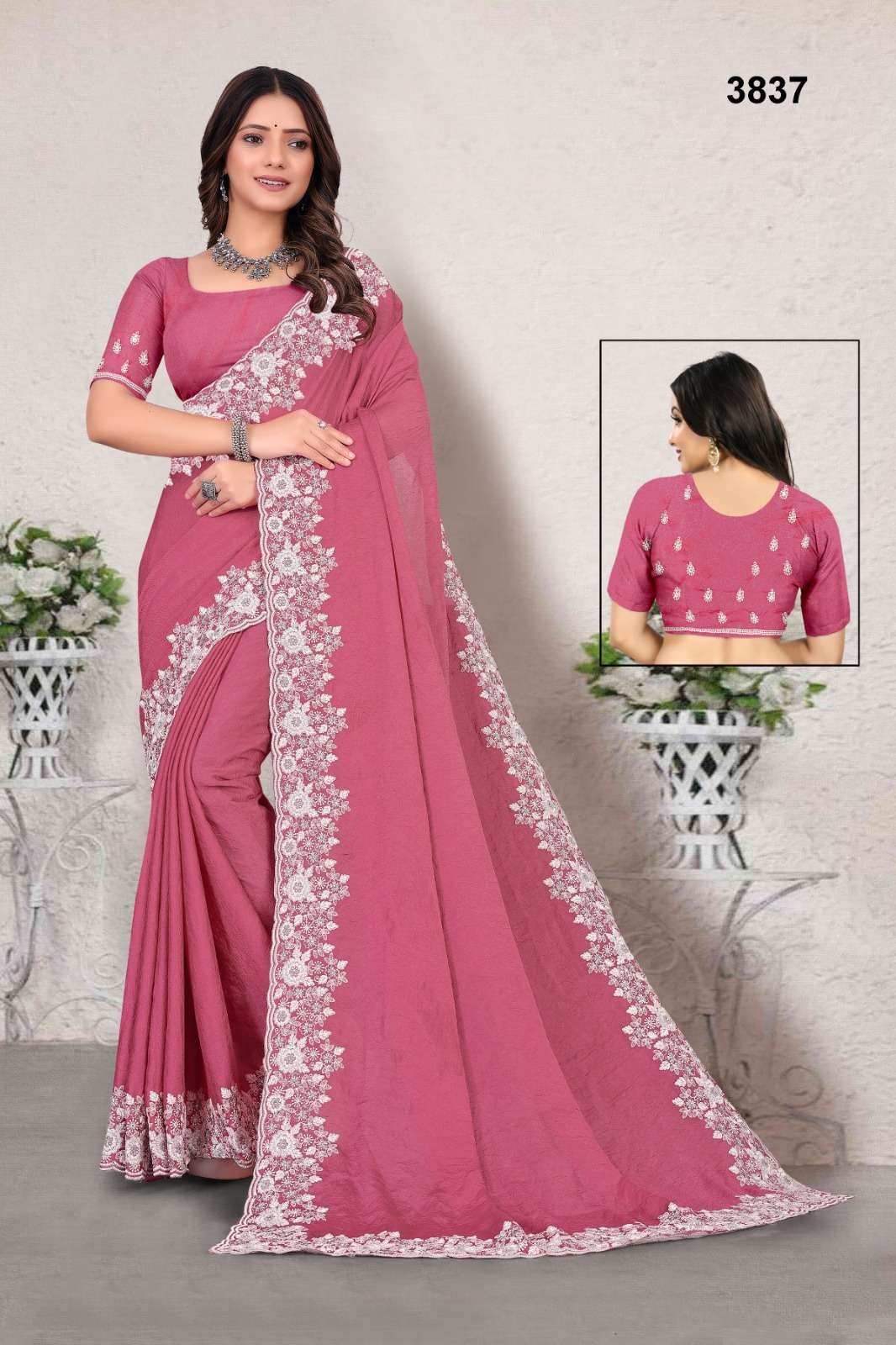 3837 COLOUR BY ASLIWHOLESALE DESIGNER PURE CRUSH EMBROIDERY PRINTED SAREES-00103