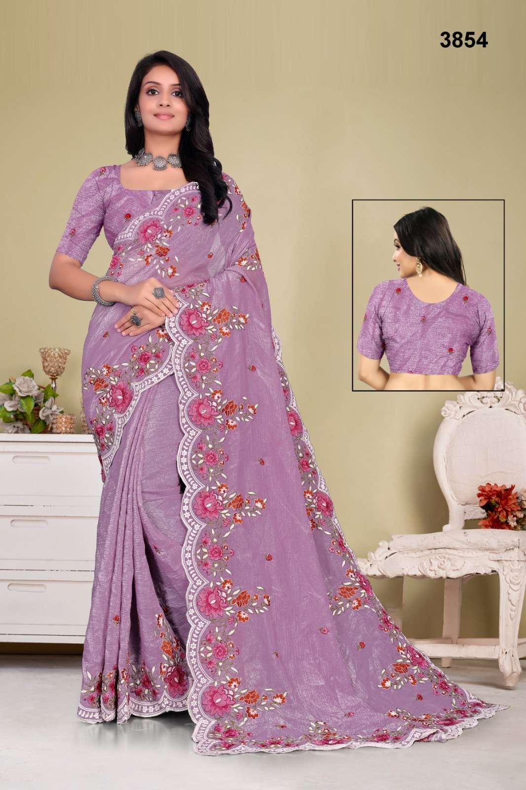 3854 COLOUR BY ASLIWHOLESALE DESIGNER PURE FANCY EMBROIDERY SAREES-00103