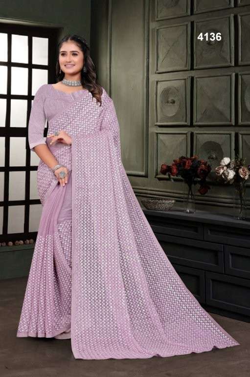 4136 COLOUR BY ASLIWHOLESALE DESIGNER PURE FANCY EMBROIDERY PRINTED SAREES-00103