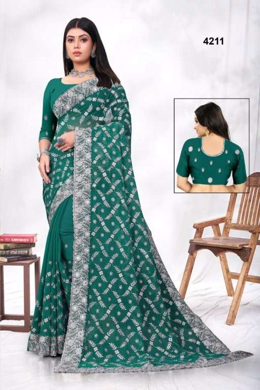 4211 COLOUR BY ALSIWHOLESALE DESIGNER PURE GEORGETTE EMBROIDERY PRINTED SAREES-00103