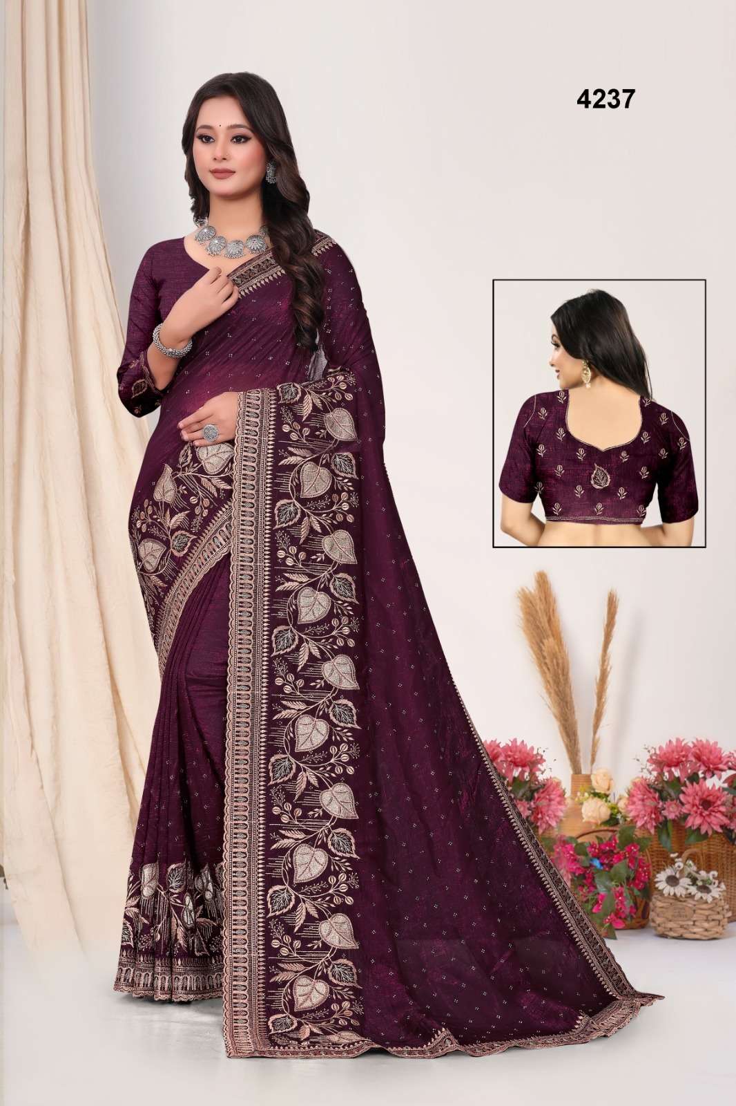 4237 COLOUR BY ASLIWHOLESALE DESIGNER PURE FANCY EMBROIDERY SAREES-00103