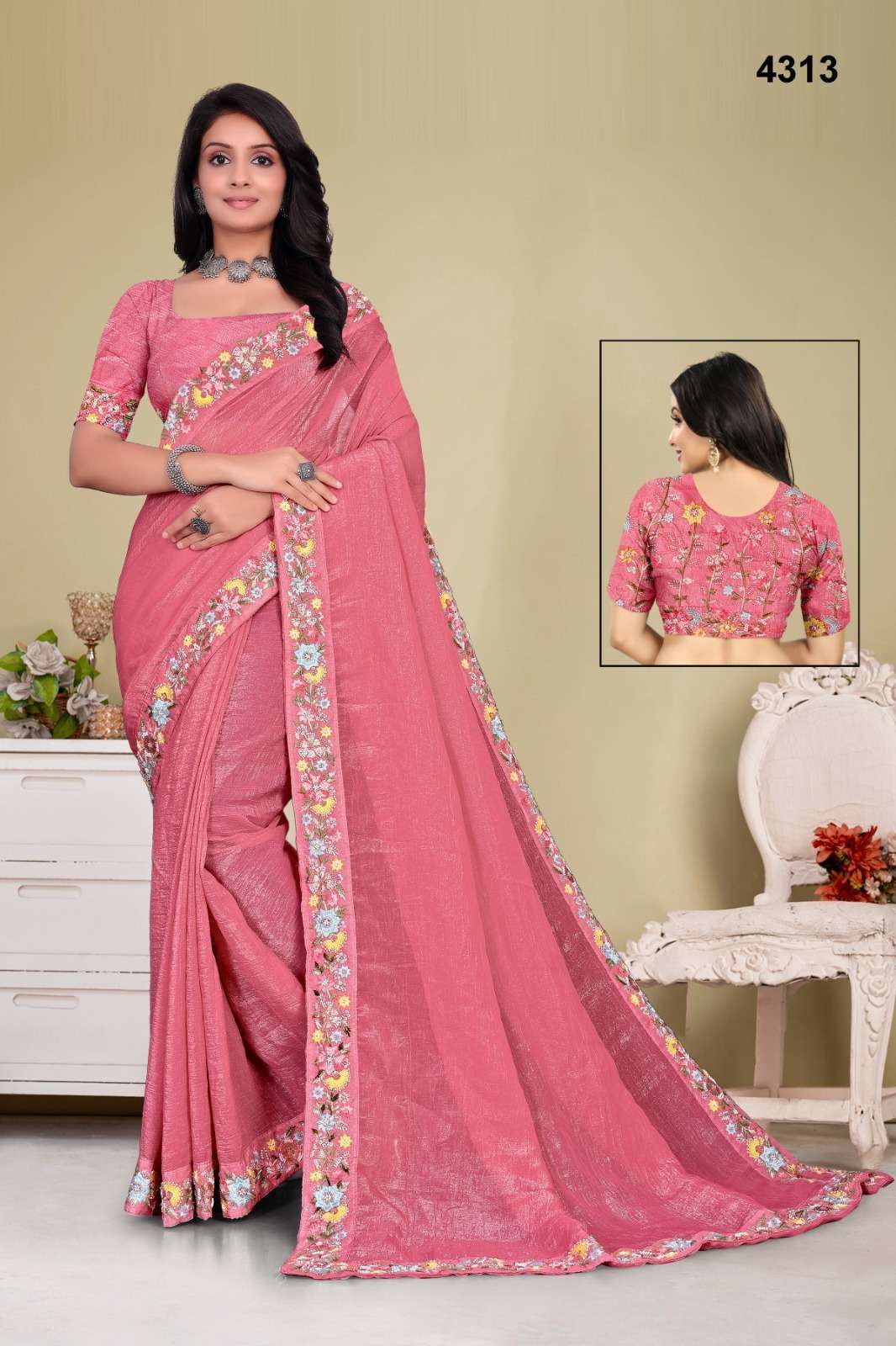 4313 COLOUR BY ASLIWHOLESALE DESIGNER PURE FANCY EMBROIDERY SAREES-00103