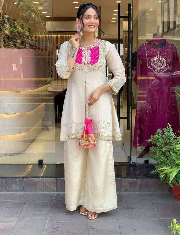 5277 HIT COLOUR BY ASLIWHOLESALE DESIGNER PURE SHIMMER SILK EMBROIDERY CO-ORD SET-00262