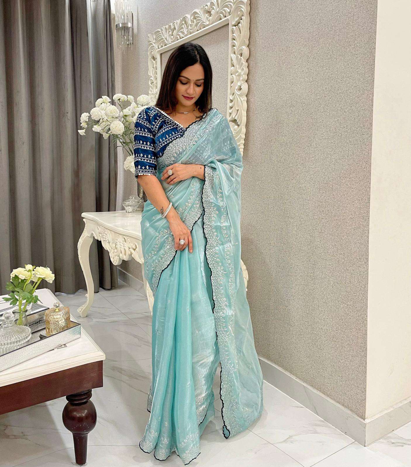 535 COLOUR BY ASLIWHOLESALE DESIGNER PURE FANCY JIMMY CHOO EMBROIDERY PRINTED SAREES-00285