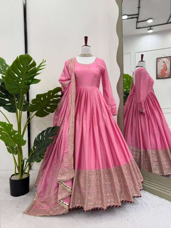 5816 HIT COLOUR BY ASLIWHOLESALE DESIGNER PURE CHINNON SILK EMBROIDERY DRESSES-00242