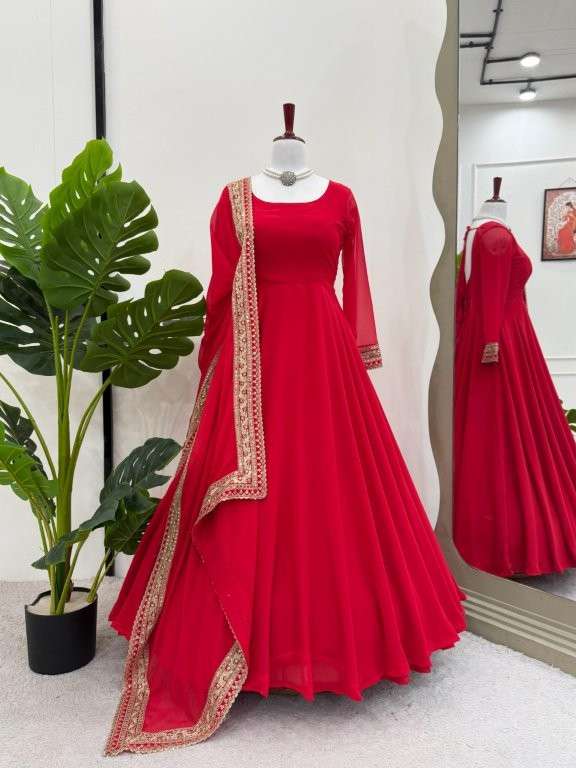 5863 HIT COLOUR BY ASLIWHOLESALE DESIGNER PURE FAUX GEORGETTE EMBROIDERY PRINTED DRESSES-00242