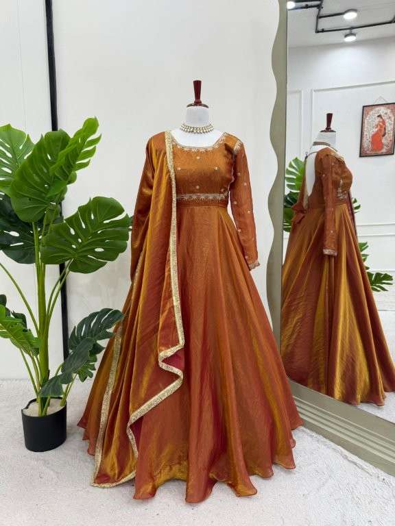 5877 HIT COLOUR BY ASLIWHOLESALE DESIGNER PURE FENDI SILK EMBROIDERY DRESSES-00242