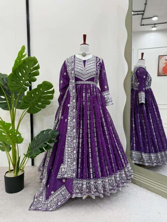 5879 HIT COLOUR BY ASLIWHOLESALE DESIGNER PURE FAUX GEORGETTE EMBROIDERY PRINTED DRESSES-00242