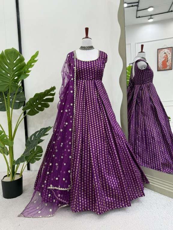 5882 HIT COLOUR BY ASLIWHOLESALE DESIGNER PURE JACQUARD SILK EMBROIDERY DRESSES-00242