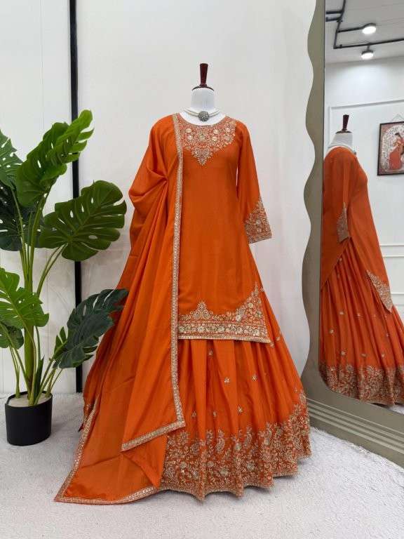 5890 HIT COLOUR BY ASLIWHOLESALE DESIGNER PURE CHINNON SILK EMBROIDERY PRINTED LEHENGAS-00242