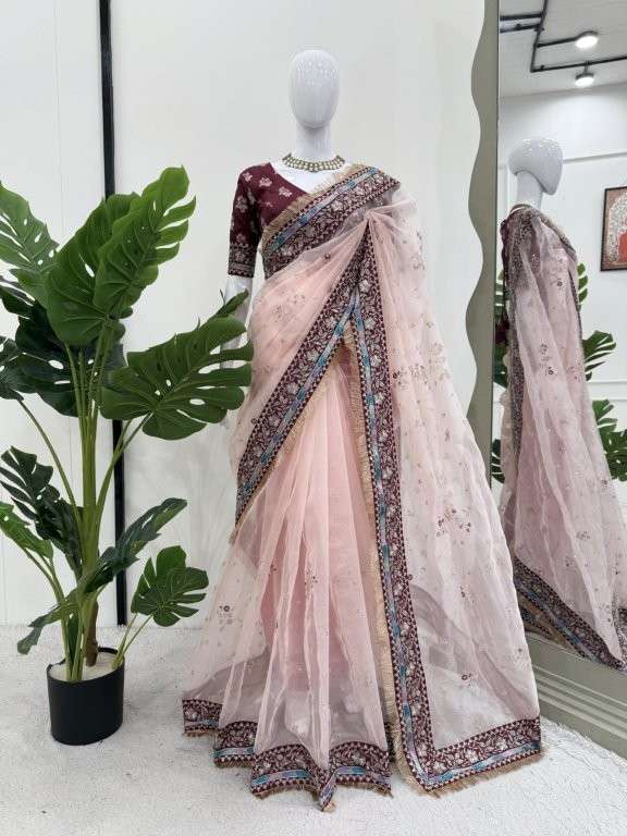 595 HIT COLOUR BY ASLIWHOLESALE DESIGNER PURE ORGANZA SILK EMBROIDERY RINTED SAREES-00241