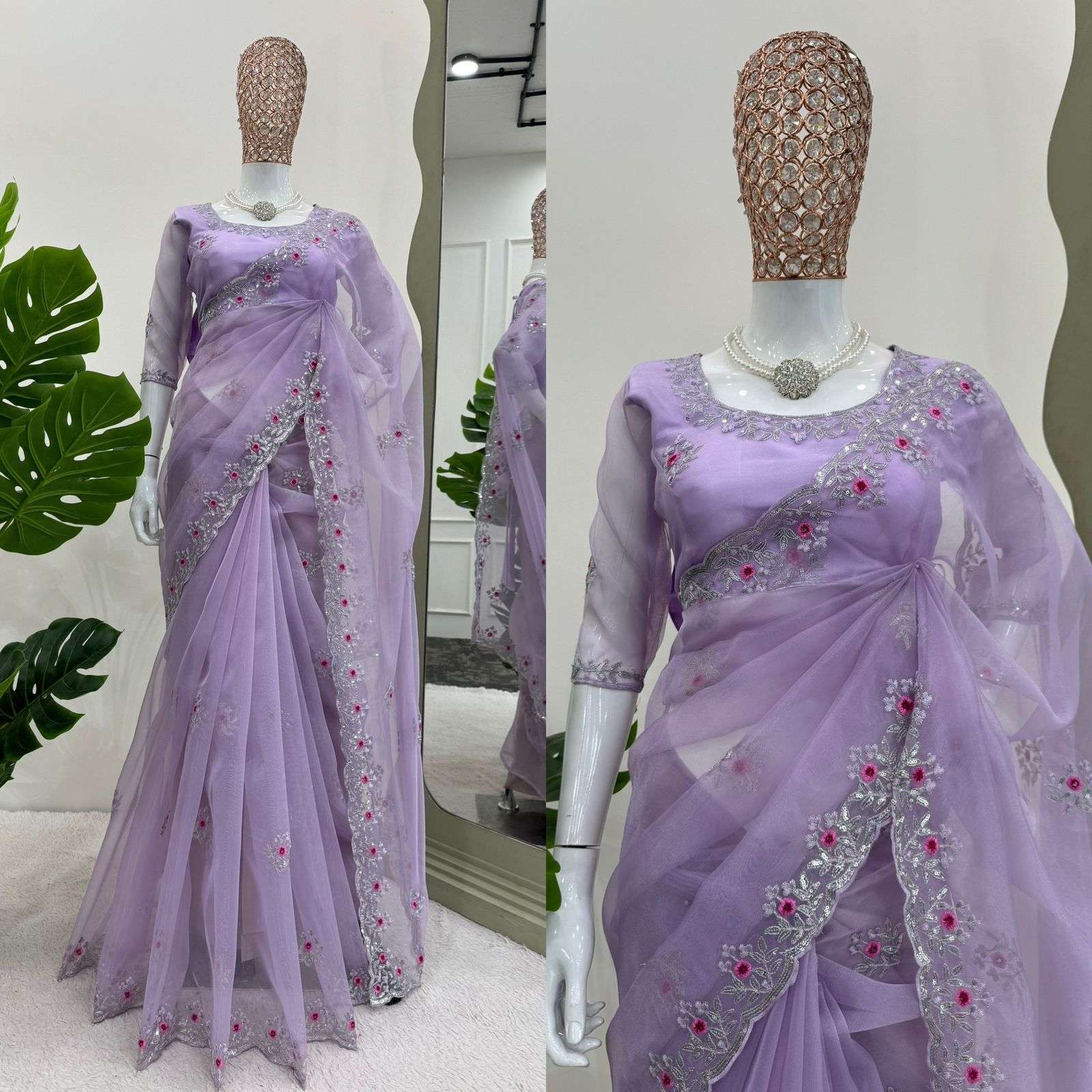 621 COLOUR BY ASLIWHOLESALE DESIGNER PURE ORGANZA SILK EMBROIDERY SAREES- 00285