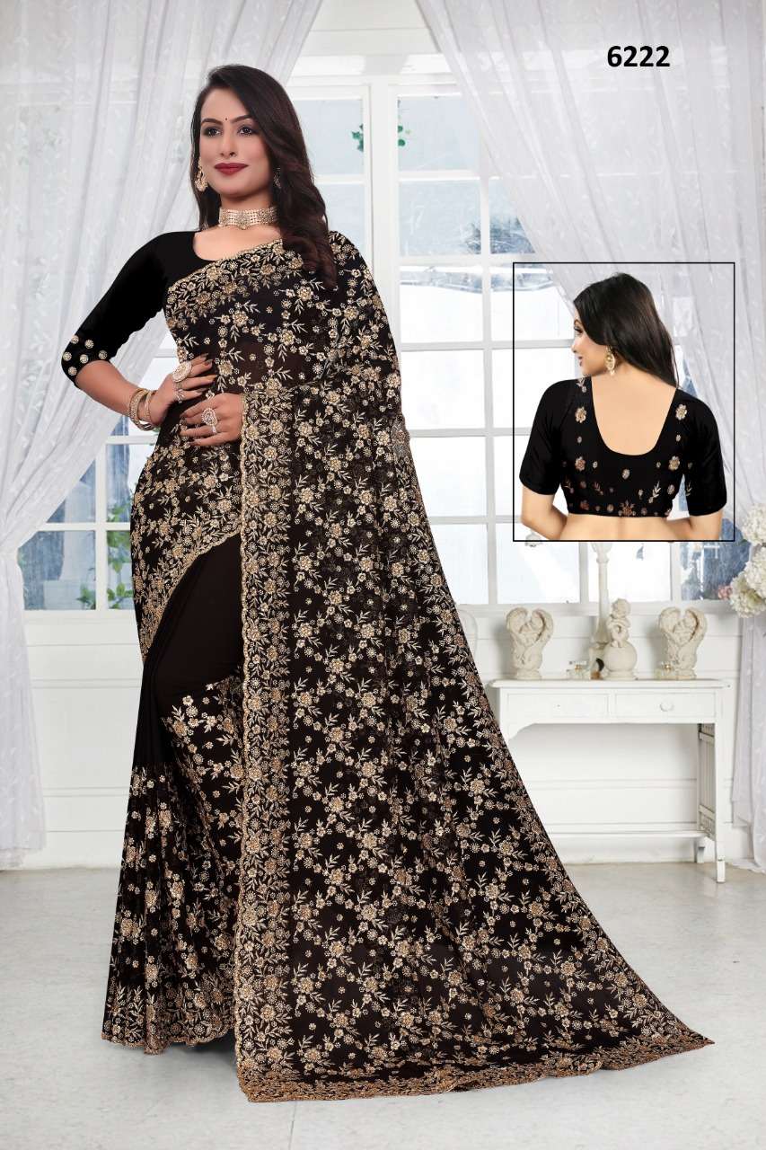 6222 COLOUR BY ASLIWHOLESALE DESIGNER PURE GEORGETTE EMBROIDERY SAREES-00103