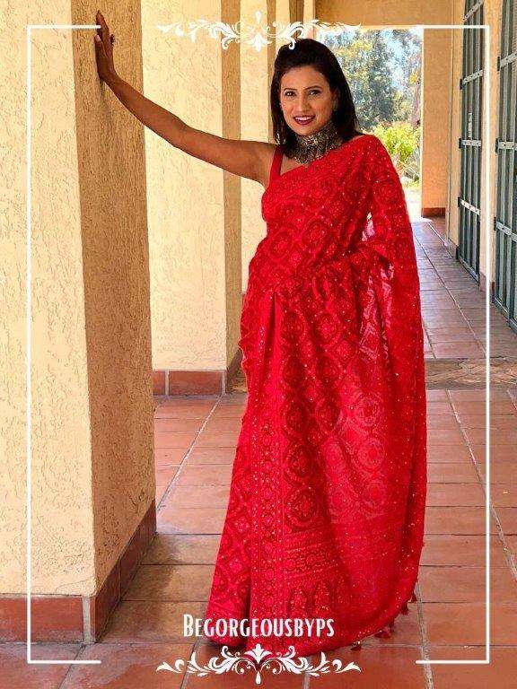 635 COLOUR BY ASLIWHOLESALE DESIGNER PURE FAUX GEORGETTE CHIKANKARI SAREES-00285