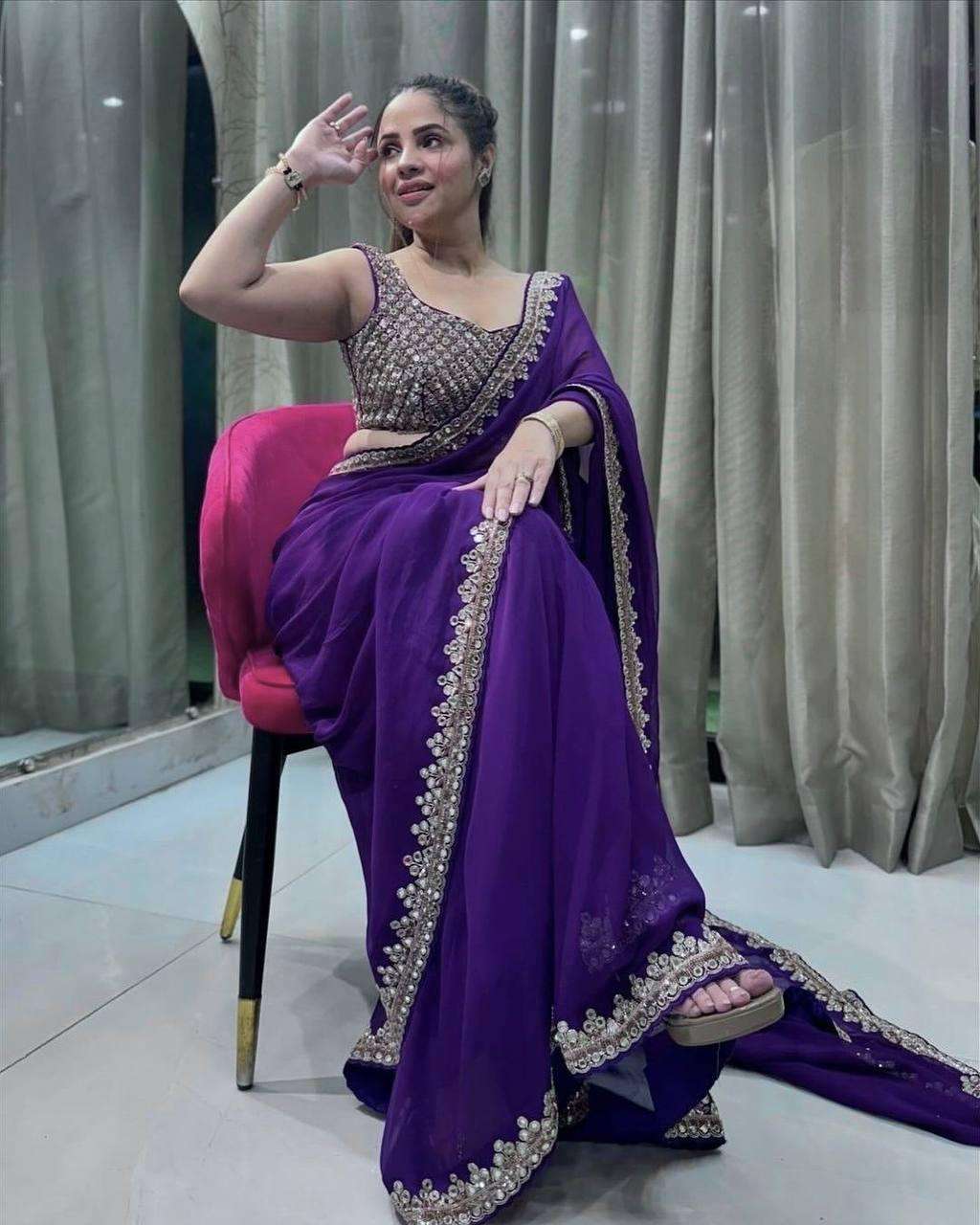 652 COLOUR BY ASLIWHOLESALE DESIGNER PURE FAUX GEORGETTE SAREES-00285