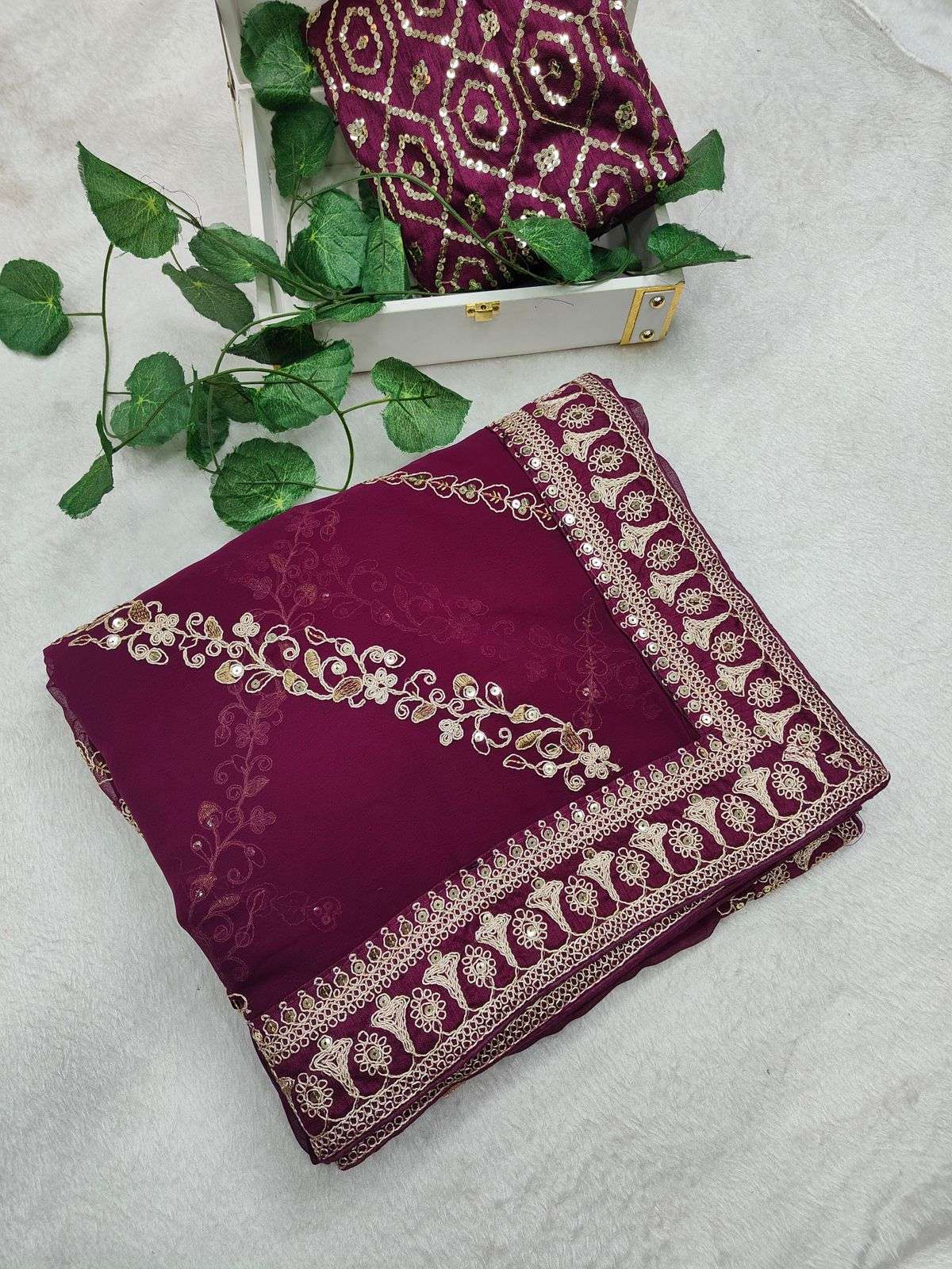 678 COLOUR BY ASLIWHOLESALE DESIGNER PURE GEORGETTE EMBROIDERY SAREES-00285