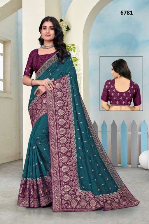 6781 COLOUR BY ASLIWHOLESALE DESIGNER PURE VICHITRA SILK EMBROIDERY SAREES-00103