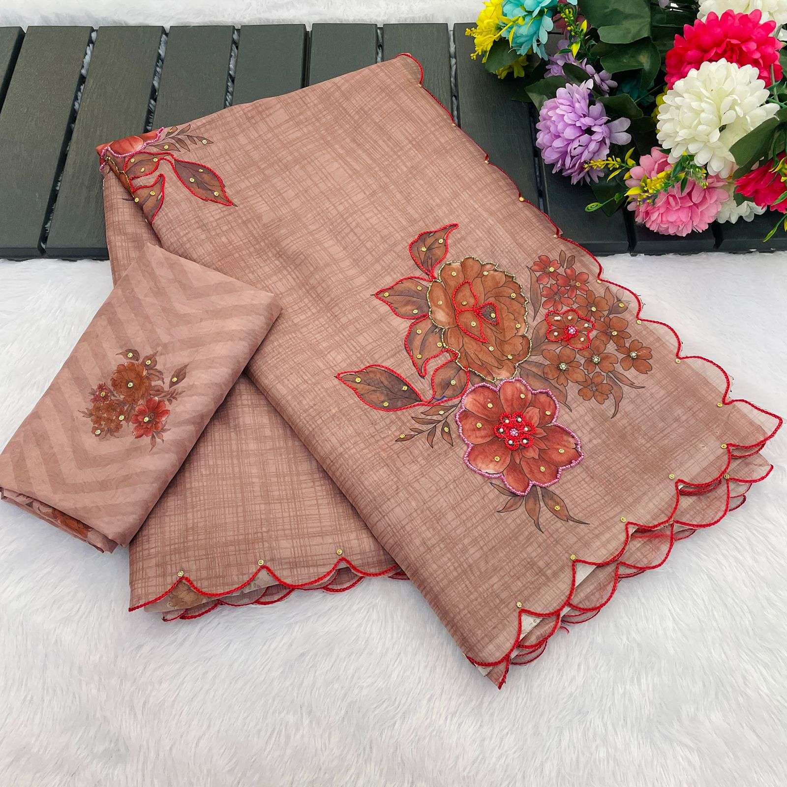 715 COLOUR BY ASLIWHOLESALE DESIGNER PURE SOFT TEBBY ORGANZA SAREES- 00285