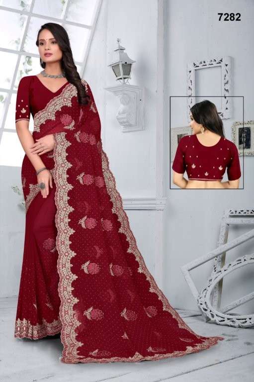 7282 COLOUR BY ASLIWHOLESALE DESIGNER PURE GEORGETTE EMBROIDERY PRINTED SAREES-00103