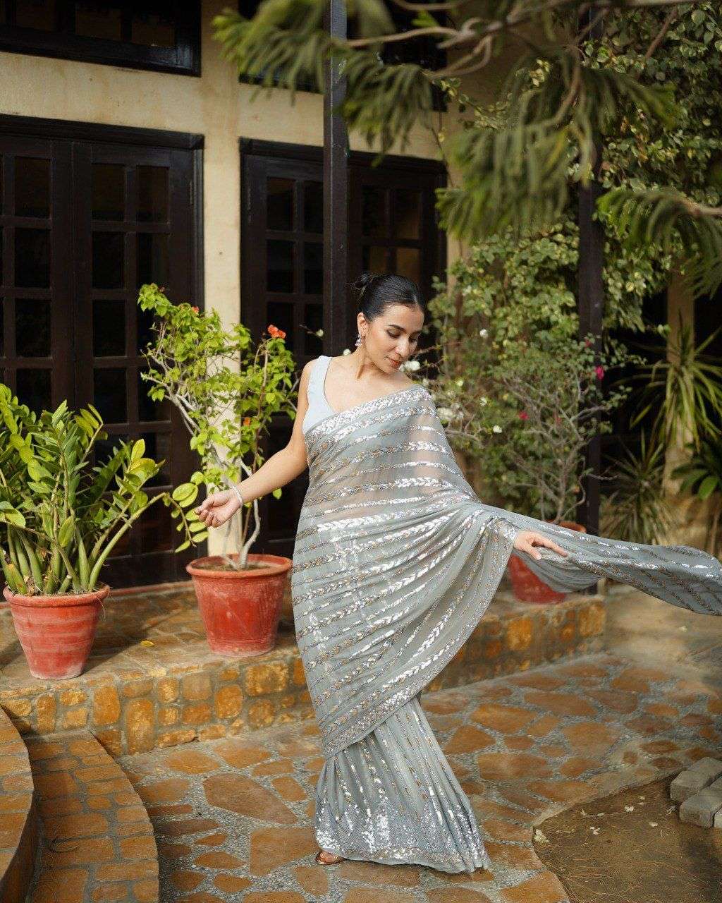730 COLOUR BY ASLIWHOLESALE DESIGNER PURE GEORGETTE EMBROIDERY SAREES-00285