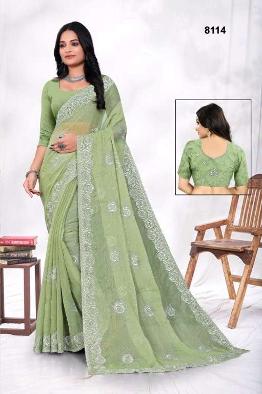 8114 COLOUR BY ASLIWHOLESALE DESIGNER PURE FANCY EMBROIDERY SAREES-00103