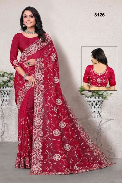 8126 COLOUR BY ASLIWHOLESALE DESIGNER PURE FANCY EMBROIDERY SAREES-00103