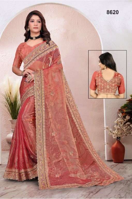 8620 COLOUR BY ASLIWHOLESALE DESIGNER PURE TUSSIE FANCY EMBROIDERY SAREES-00103