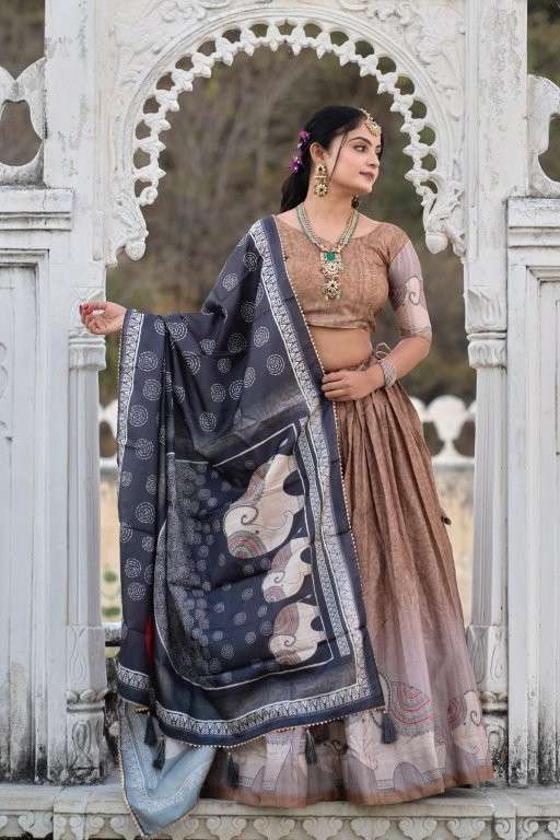 9016 BRWN COLOUR BY ASLIWHOLESALE DESIGNER PURE MANIPURI SILK LEHENGA-00135