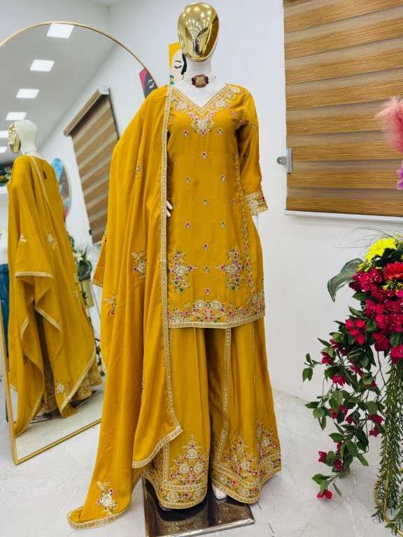 9026 COLOUR BY ASLIWHOLESALE DESIGNER PURE CHINON SILK EMBROIDERY DRESSES-00267