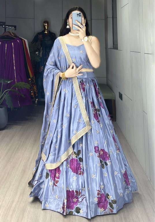 9027 COLOUR BY ASLIWHOLESALE DESIGNER PURE CHINON PRINTED LEHENGA-00135