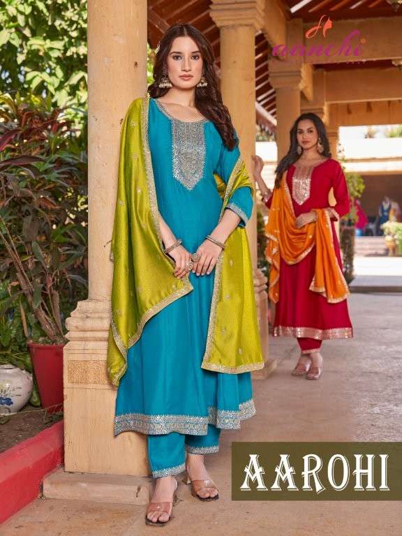 AANCHI AAROHI PURE VICHITRA SILK EMBROIDERY PRINTED DRESSES-00286